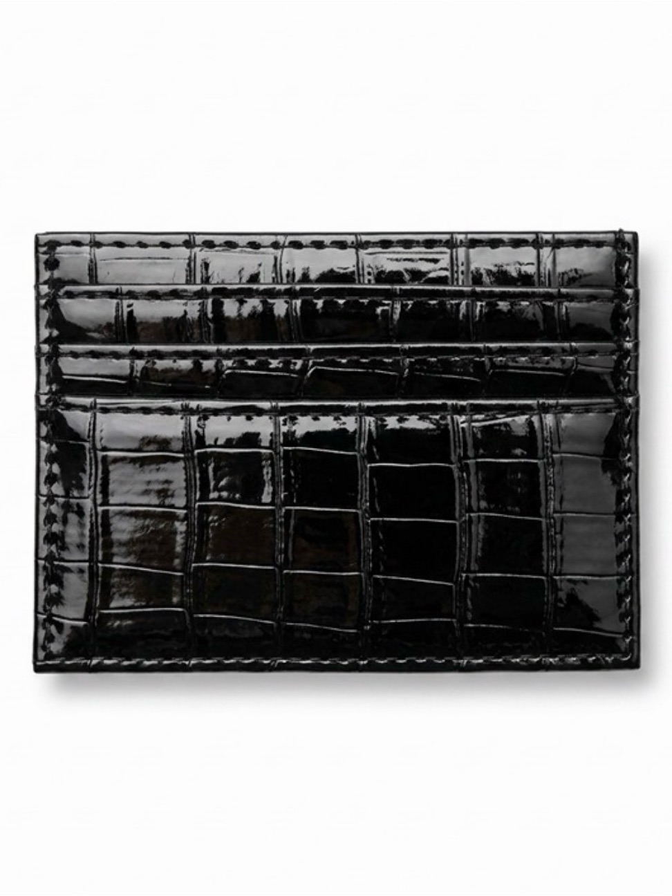 Black Croc-Embossed Patent Leather Card Holder - Men Accessories